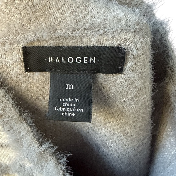 Halogen Fuzzy Abstract Stone Mock Neck Sweater Medium Cozy Gray Beige Fall - Picture 7 of 9